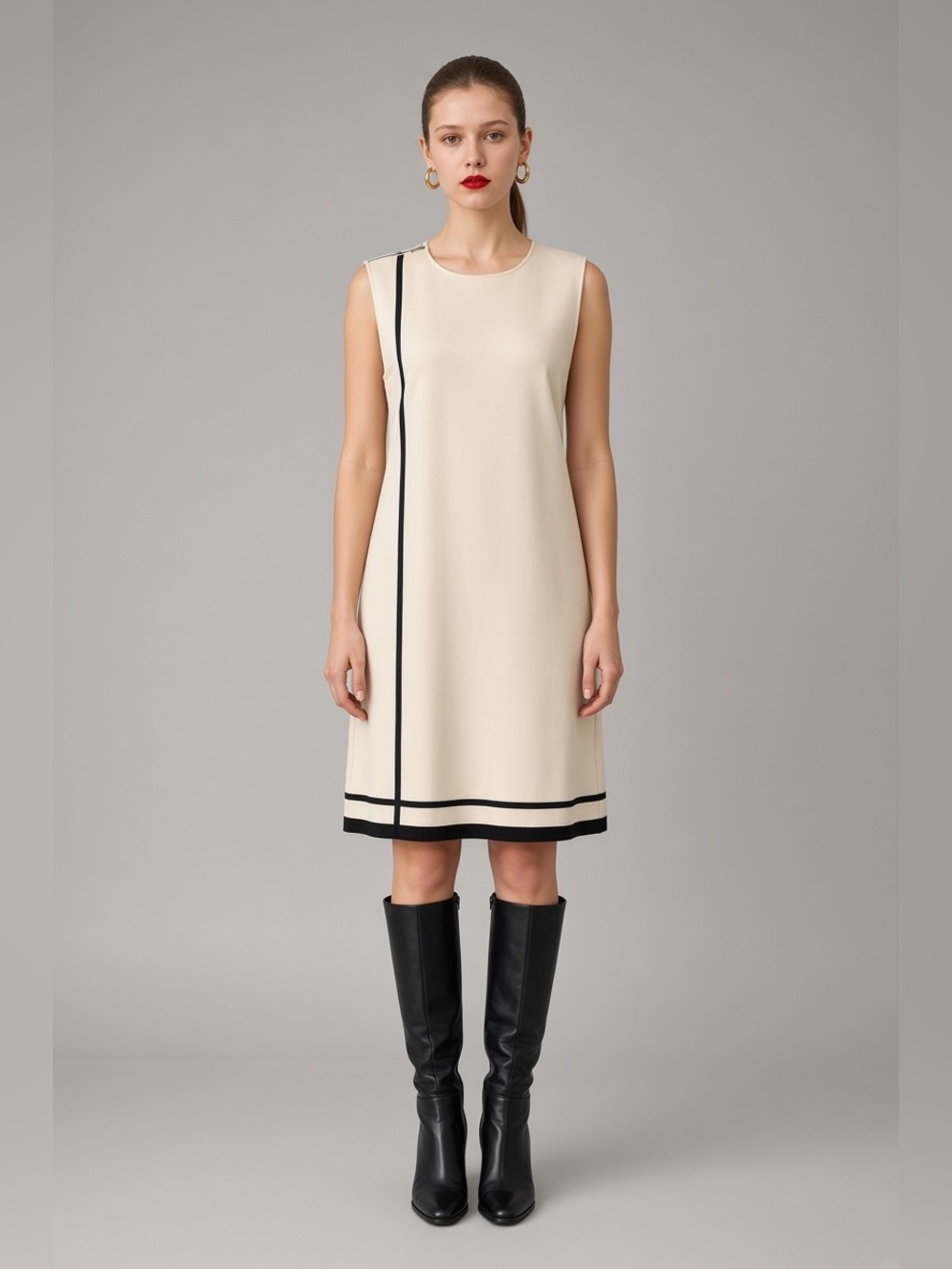 Hermès Cream & Black Trim Sleeveless Dress Size Small
